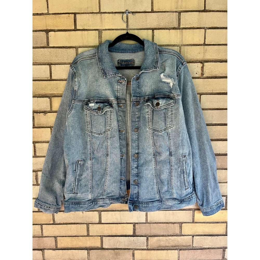 Maurices Light Wash Distressed Jean Jacket Size 2 2X Stretch Denim